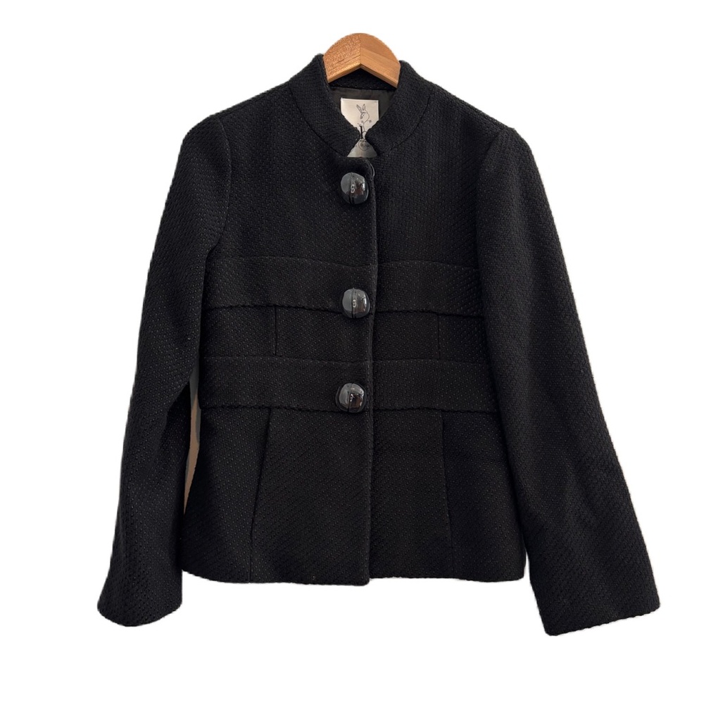 Tibi New York Black Wool Blend 3 Button Fitted Jacket Size 6